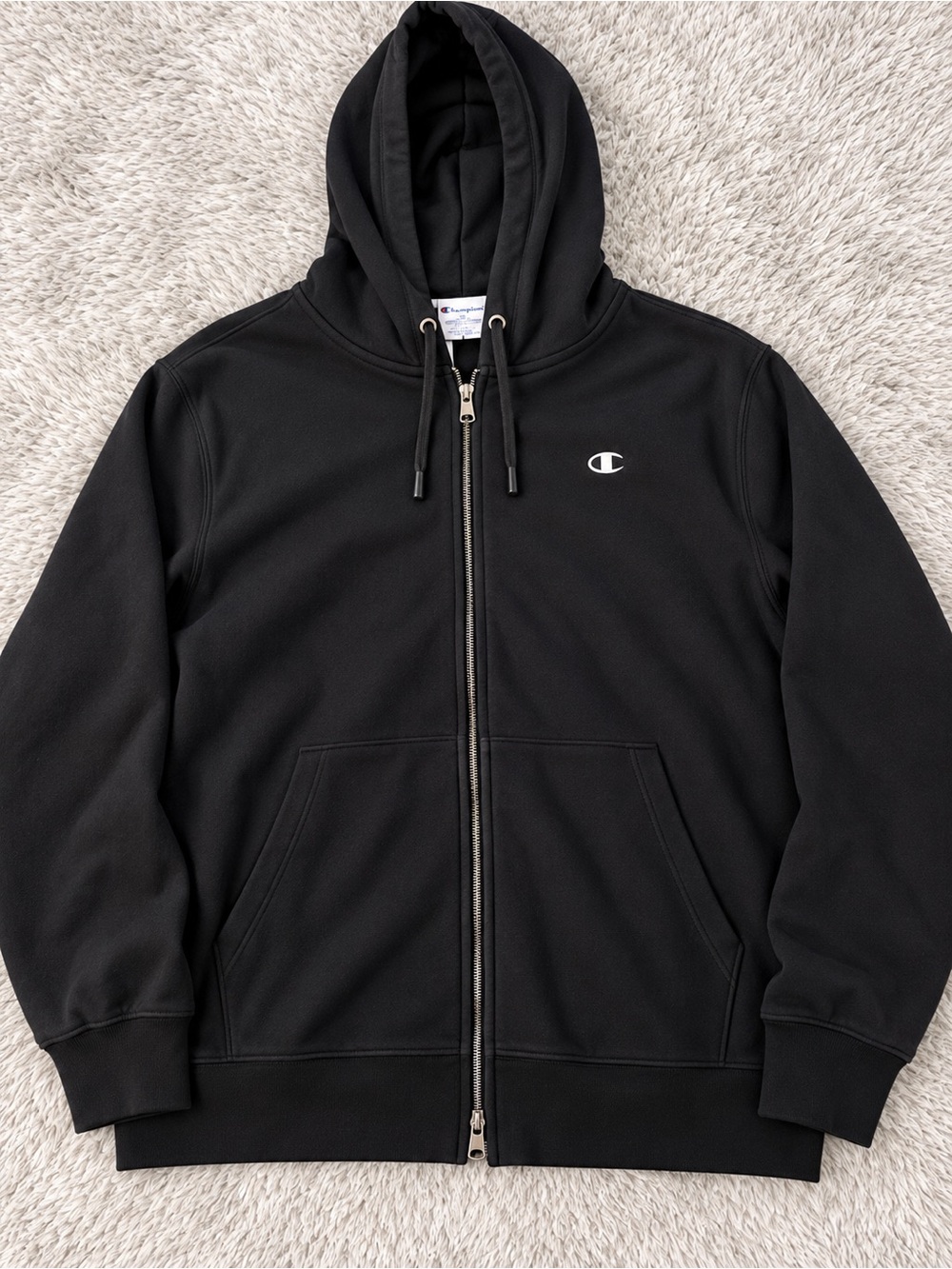 Champion Black Full-Zip Hooded Sweatshirt with Small Logo